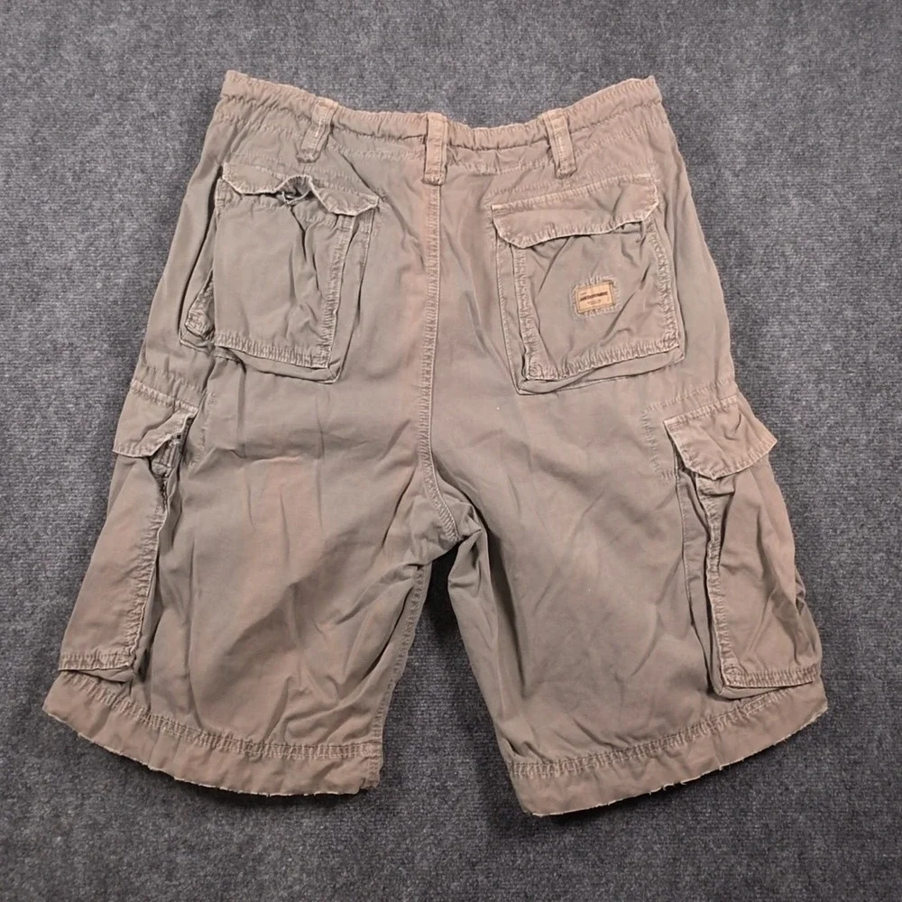 VTG Abercrombie Cargo Shorts Mens XL Khaki Tan Cotton Elastic Waist Pockets